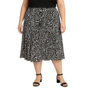 Lane Bryant Womens Flowy Black White Abstract Print Midi Skirt Plus Size 14/16
